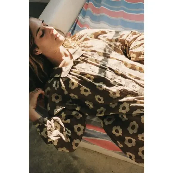 Christy Dawn The Rumi Mocha Daisy Beige Block Floral Print Maxi Dress Size XL - Picture 3 of 16